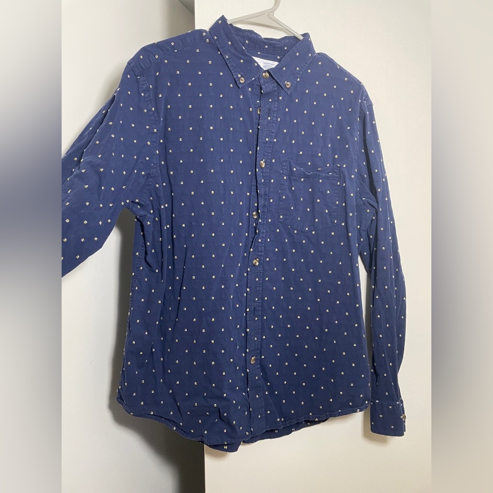 * L dark blue patterned Old Navy button-down